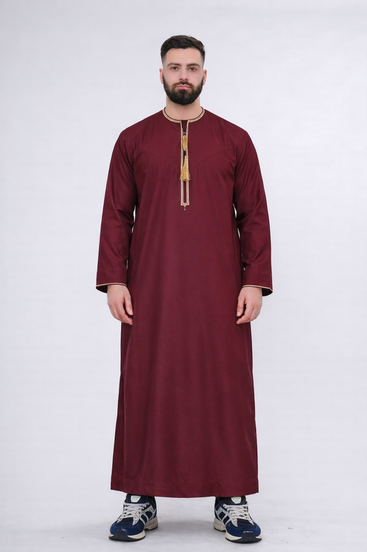 Emirati Thobe With Gold Embroidery - Maroon