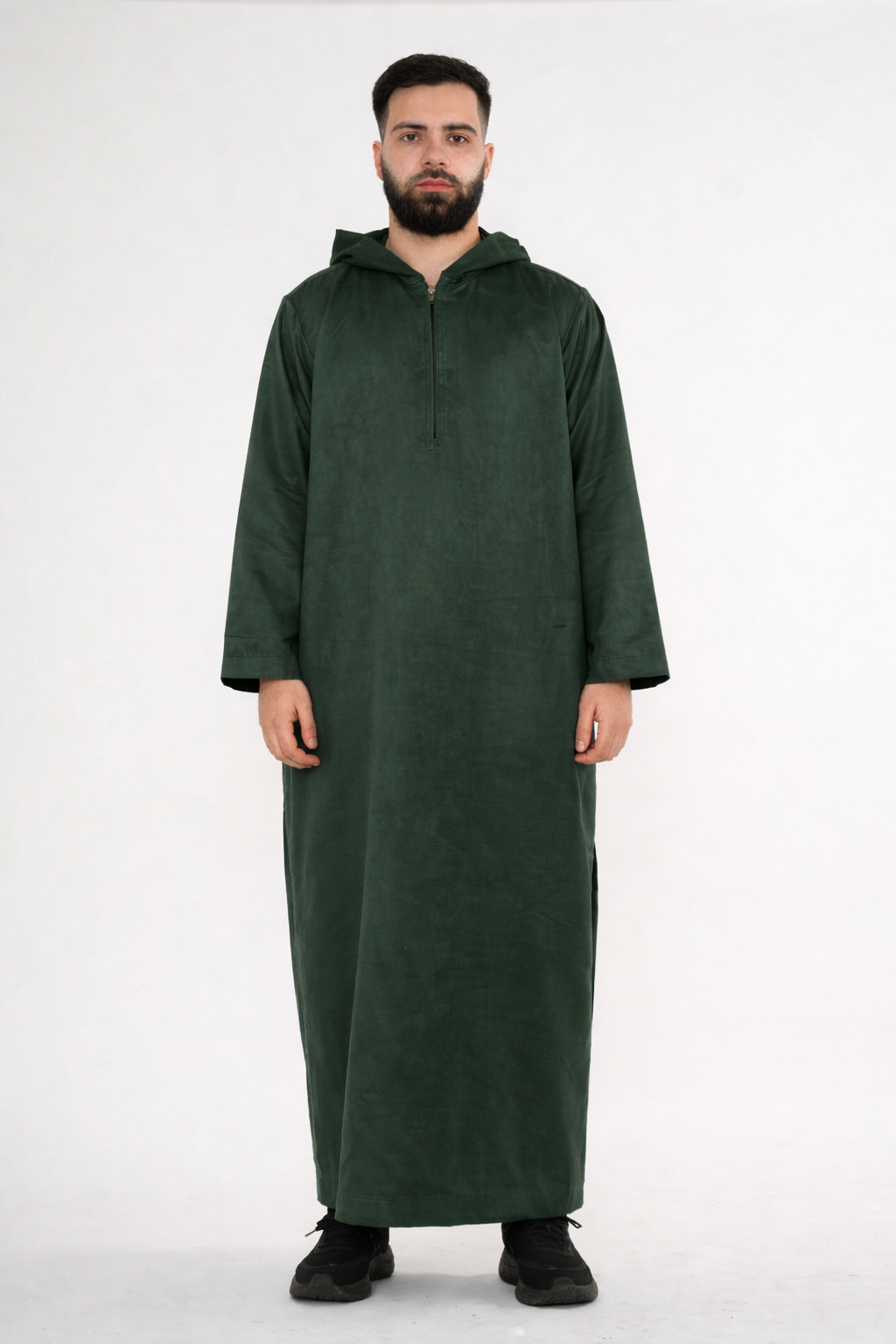 Omani Zipped Thobe Suede - Emerald Green
