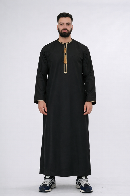 Emirati Thobe With Gold Embroidery - Black