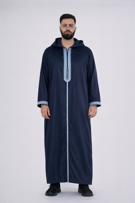 Moroccan Hooded Thobe - Navy