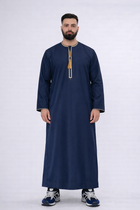 Emirati Thobe With Gold Embroidery - Navy