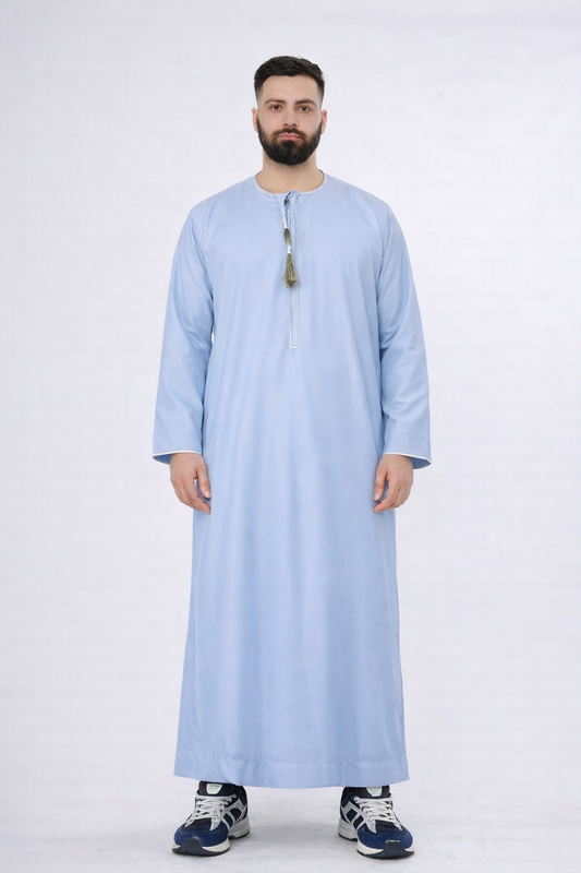 Emirati Thobe With Gold Embroidery - Pastel Blue