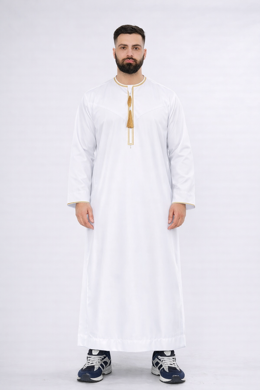 Emirati Thobe With Gold Embroidery - White