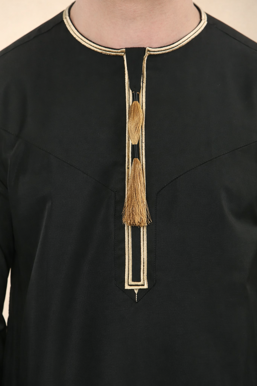 Emirati Thobe With Gold Embroidery - Black
