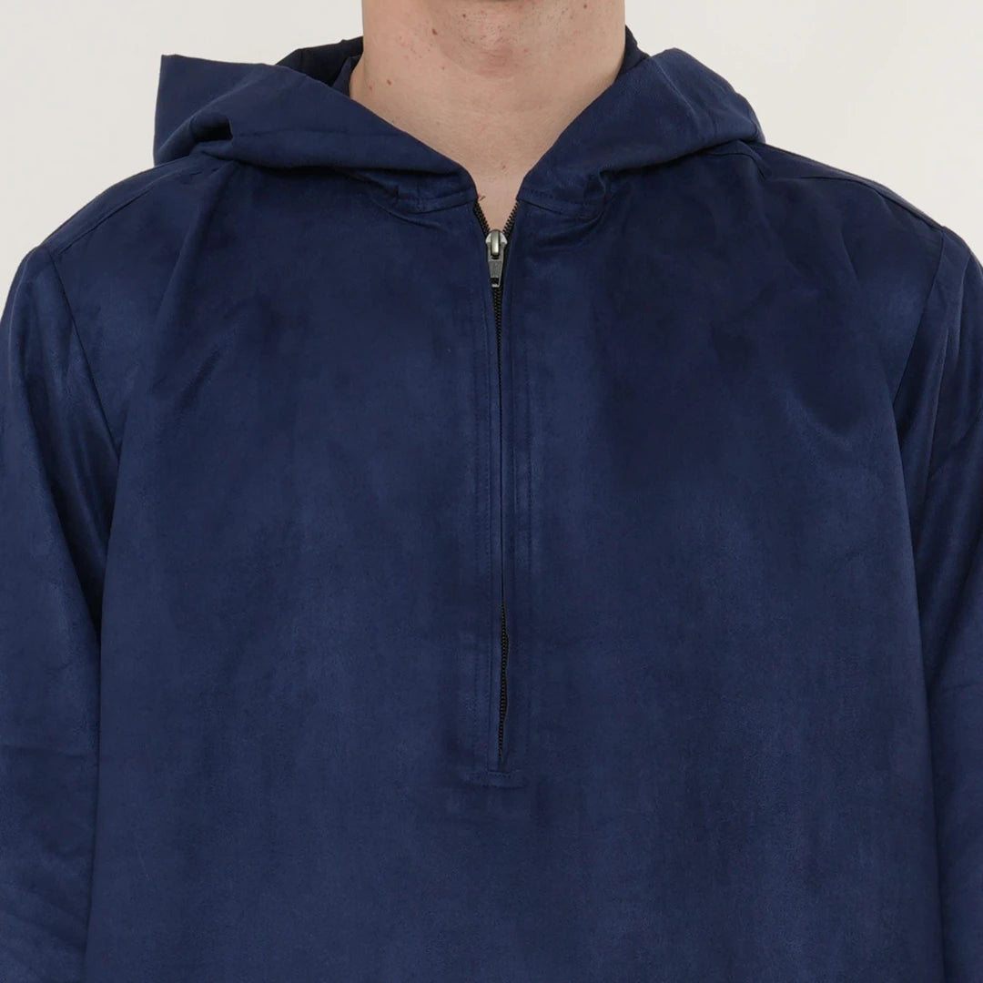 Omani Zipped Thobe Suede - Navy