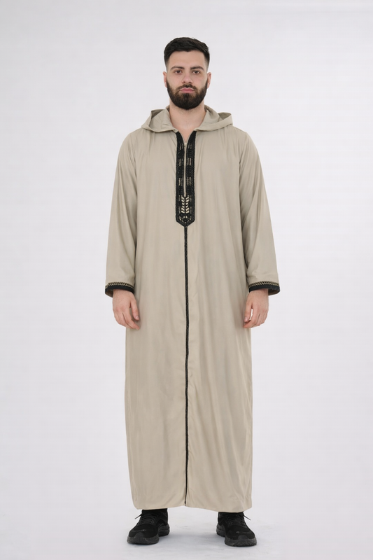 Moroccan Hooded Thobe - Soft Beige