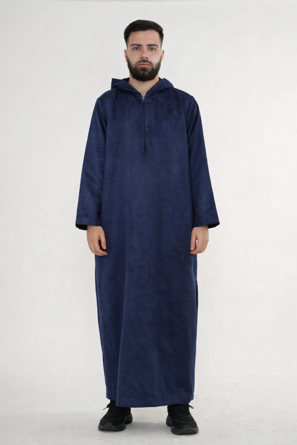 Omani Zipped Thobe Suede - Navy
